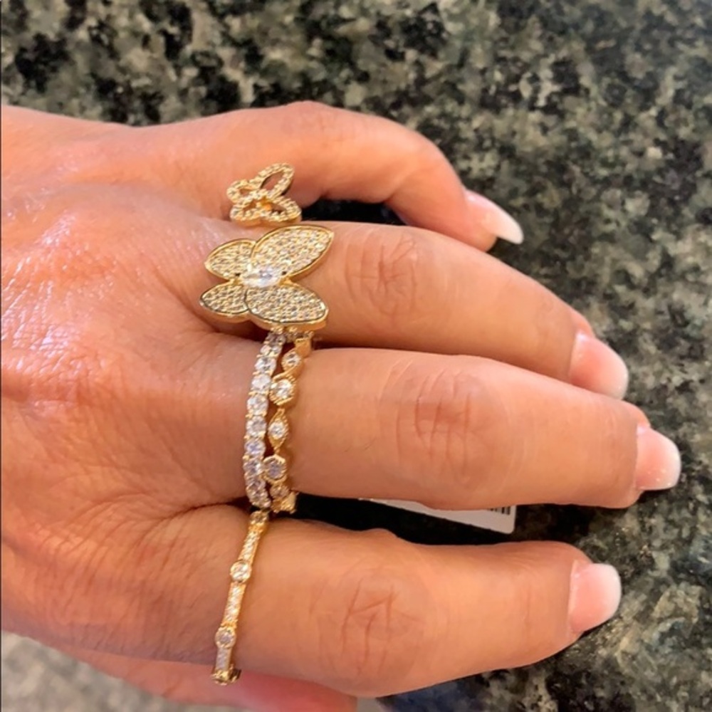 2pc set Gold plated CZ Wedding Band sz 8